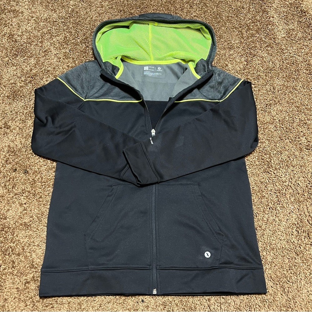 Xersion Black Hooded Jacket with Neon Green Lining